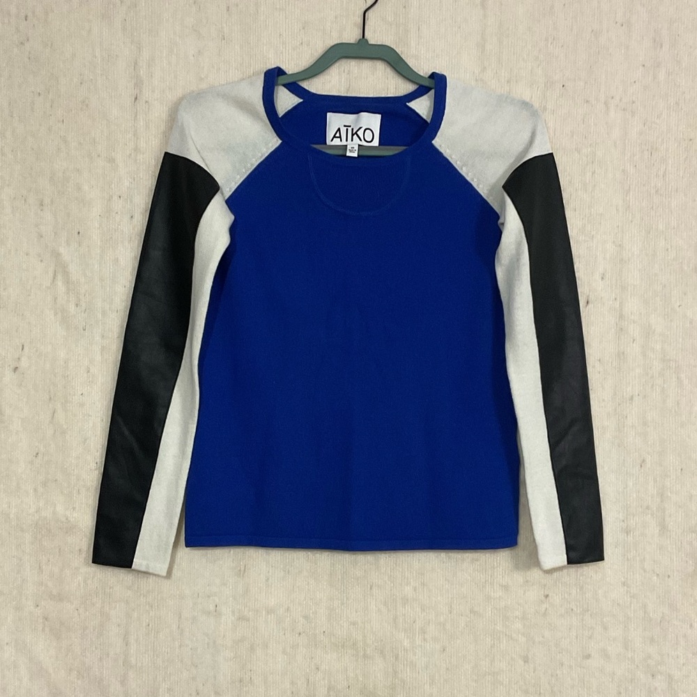 Bergdorf Goodman Aiko Kwan Leather-Sleeve Sweater Size XS